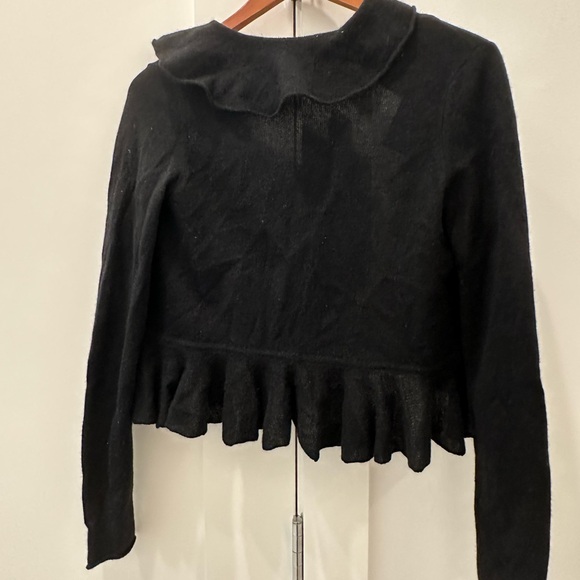 Aqua by Bloomingdale’s 100% Cashmere Black Ruffled Women's Sweater, S - Picture 4 of 4